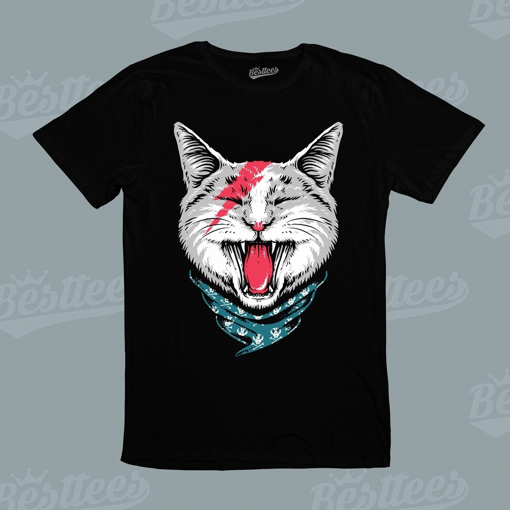 2025 Menwomenkids Glam Art Rock Cat Bowie Band Pop เพลงอิเล็กทรอนิกส์ London Tshirt