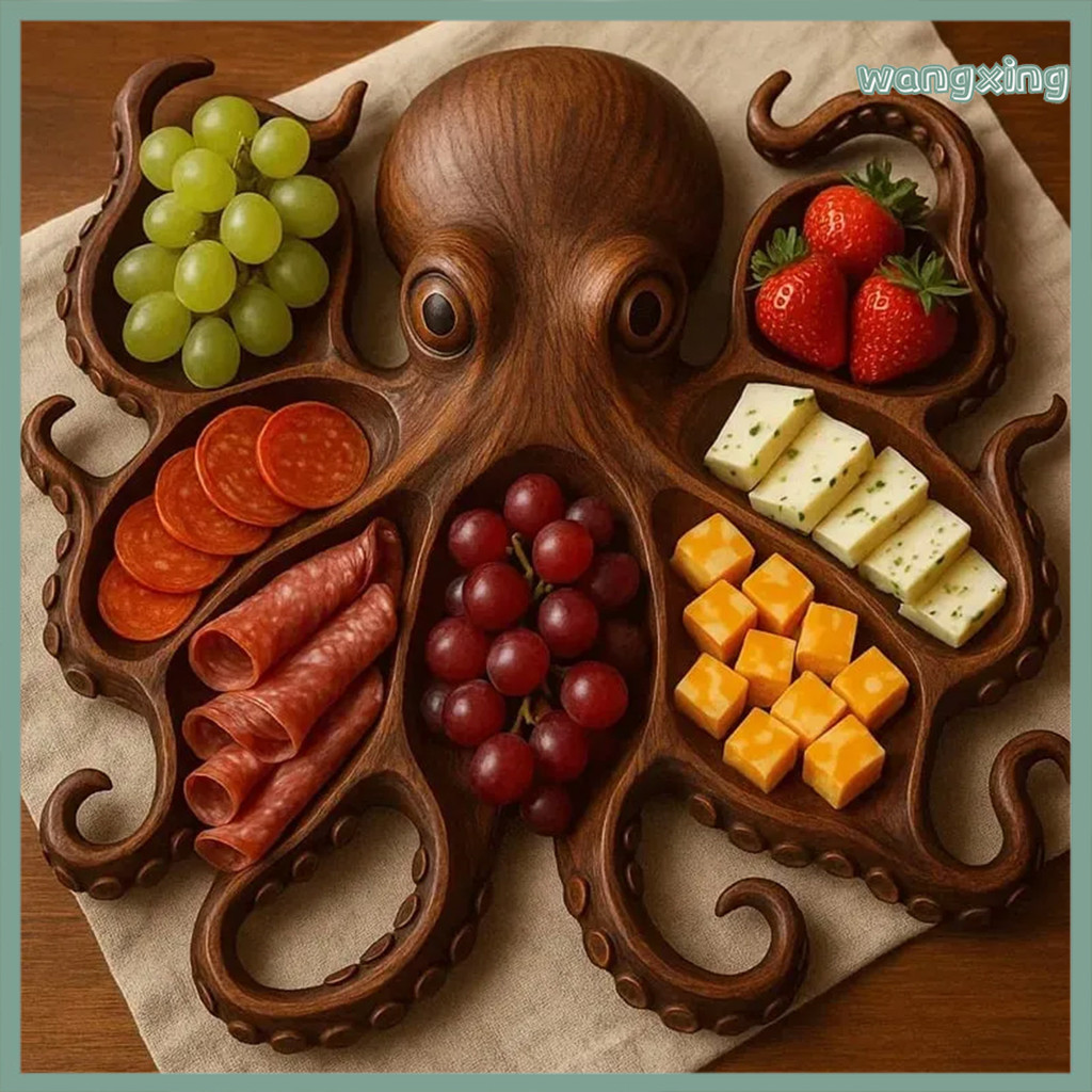 [WAX] Octopus Charcuterie Board ถาดเสิร์ฟอาหารทะเลสําหรับเนื้อชีสผลไม้ Ocean Themed Wood Food Platte