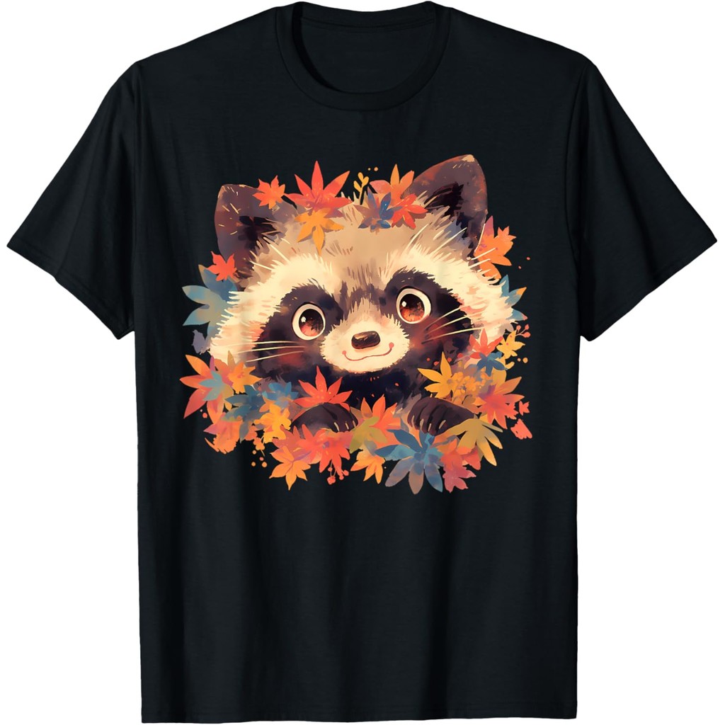 Tanuki & Japanese Maple - เสื้อยืด Wildlife & Zoo Animals น่ารัก