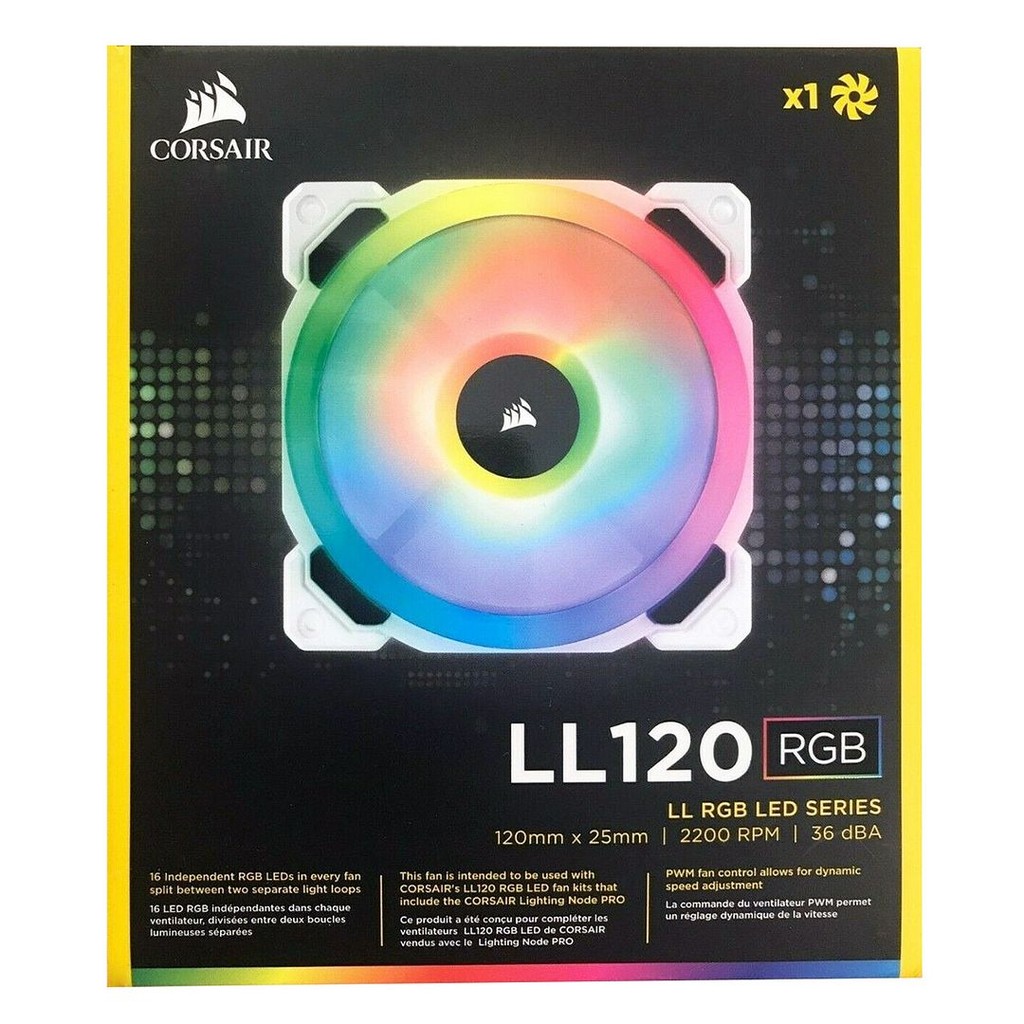 Corsair LL120 RGB 120mm Dual Light Loop LED PWM Fan (White, 1-Pack), CO-9050091-WW