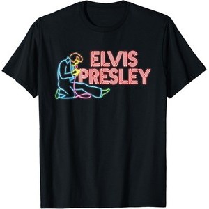 Elvis Presley Official Elvis Neon Sign เสื้อยืด 2025 เสื้อผ้าผู้ชายขายร้อนใหม่ที่โดดเด่น