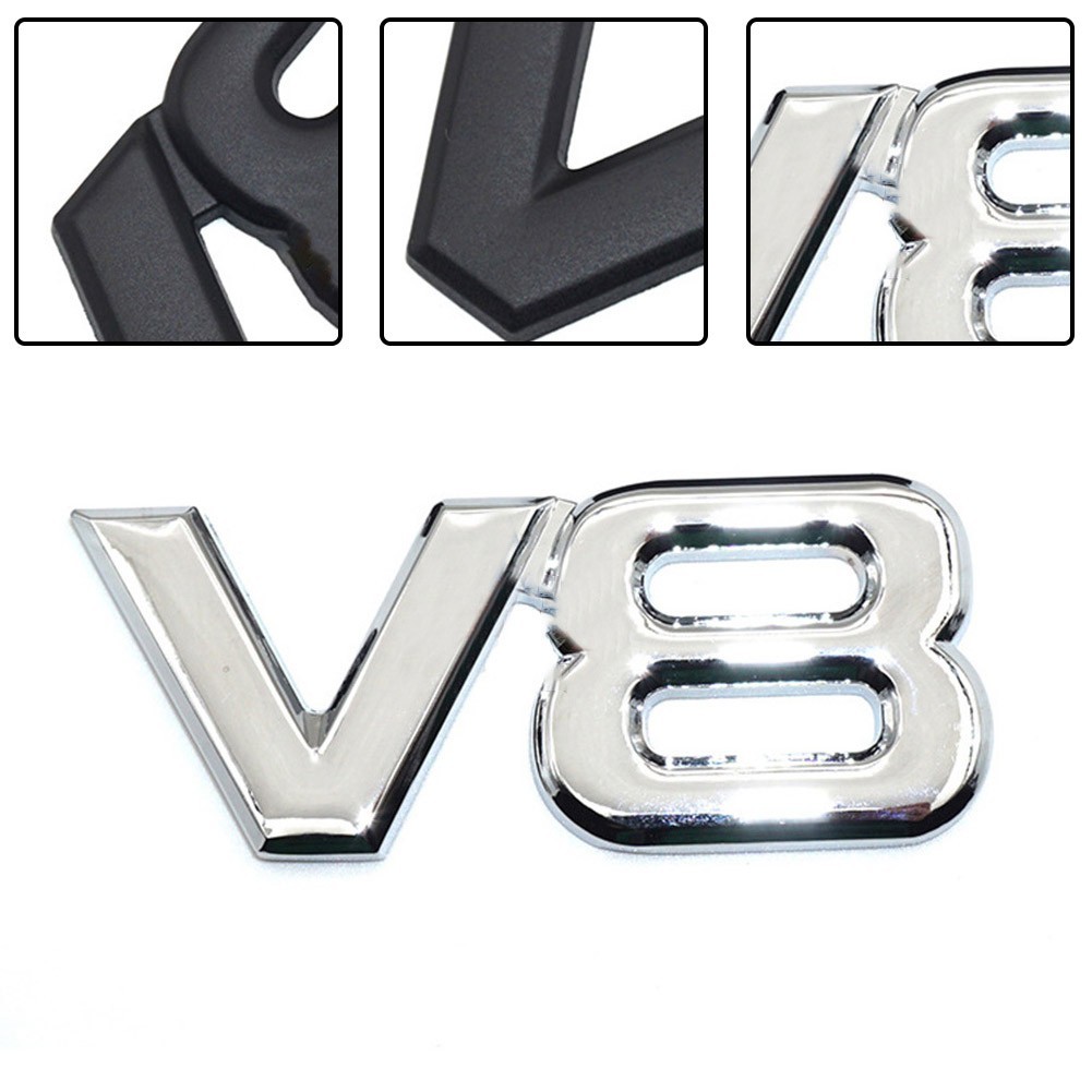 ซังพี. 1x Chrome Silver Metal V8 Emblem Car Engine Logo V-8 สําหรับ Turbo Racing Badge สติกเกอร์