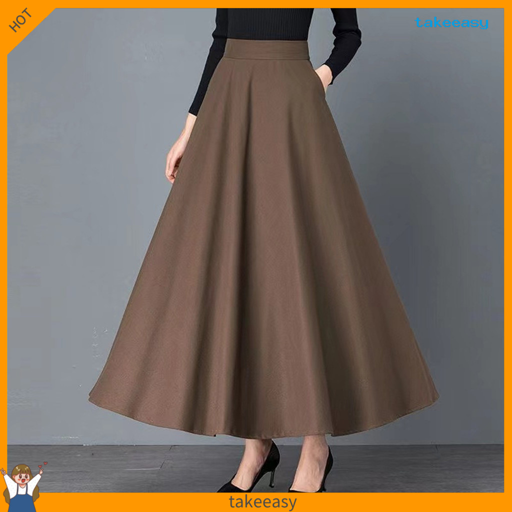 [take]MaxiกระโปรงเอวสูงA-Lineกระโปรงยาวพร้อมกระเป๋าBreathable Slimmingขนาดใหญ่Mha Design Office Lady