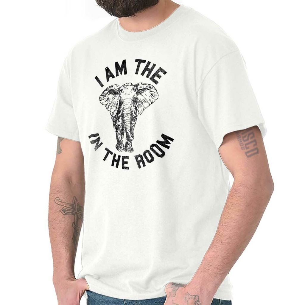 Elephant In Room Awkward Sarcastic ตลกผู้ชายหรือบุรุษ Crewneck T เสื้อ Tee