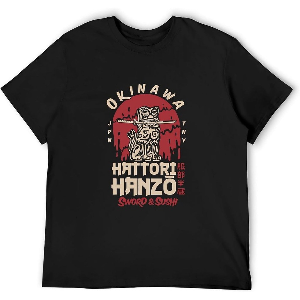เสื้อยืดผ้าฝ้ายผู้ชาย Hattori Hanzo Sword and Sushi Okinawa Japan Character T-Shirt T-Shirt Black Vi