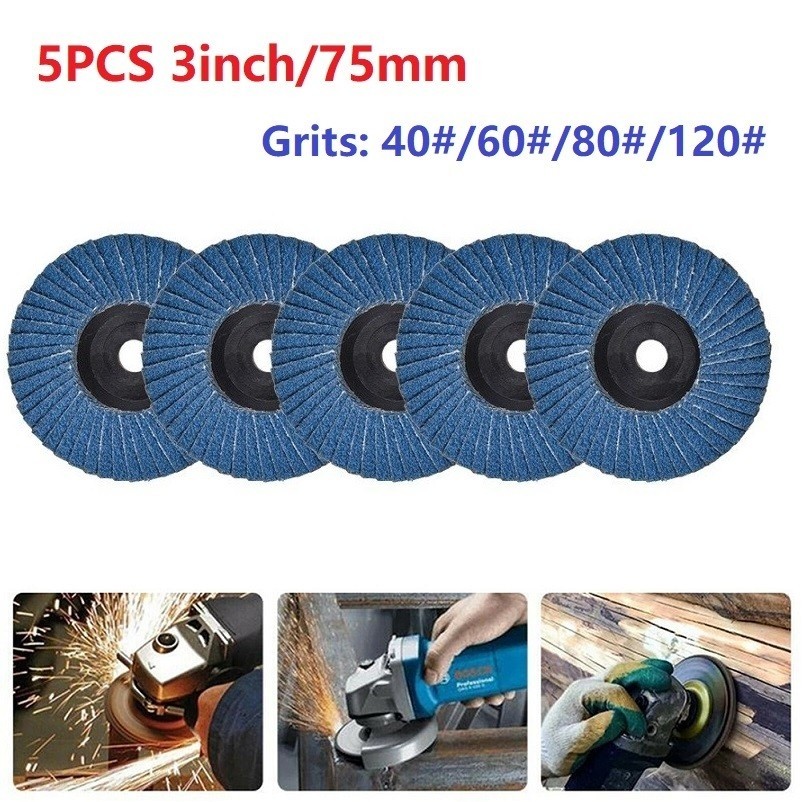 JELLDOG 5pcs 3 นิ้ว Flat Flap Discs 75 มม.บดล้อตัดไม้สําหรับเครื่องบดมุม