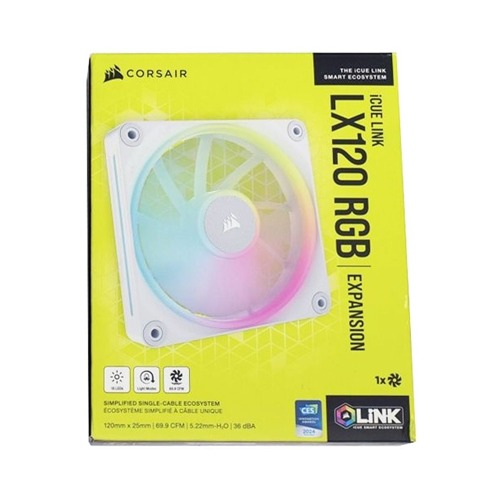 Corsair iCUE LINK LX120 RGB 120mm PWM Single Fan Expansion (White), CO-9051029-WW