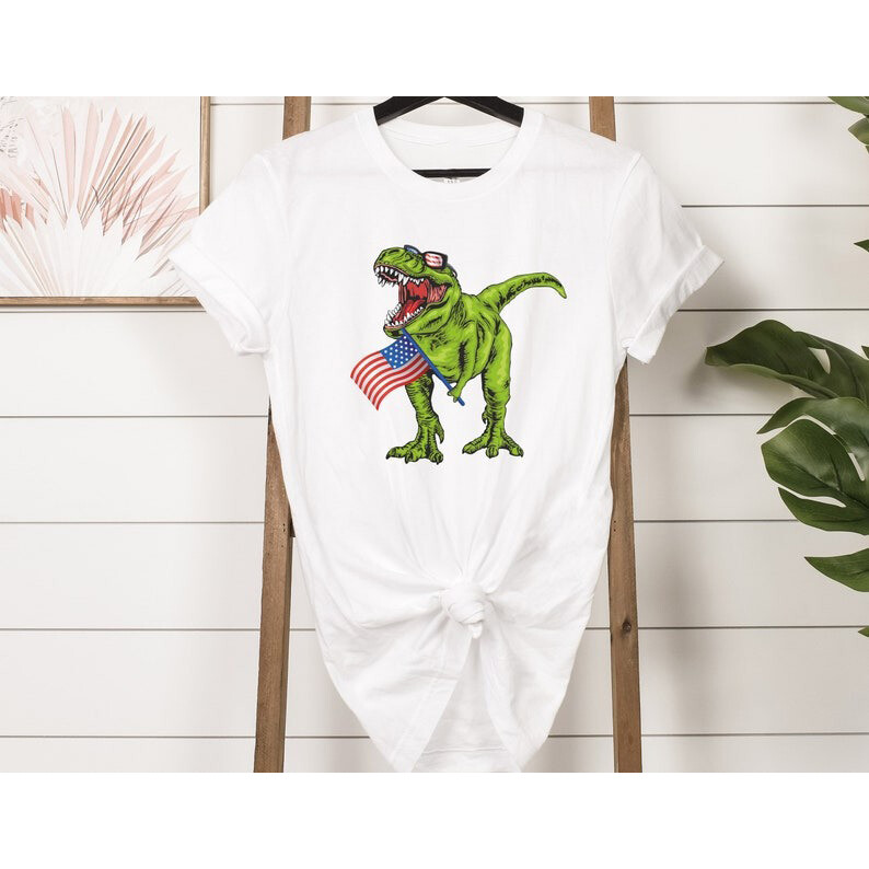 เสื้อยืด AmeriSaurus Rex ลวดลายไดโนเสาร์ Fourth of July ขนาด XS-3XL