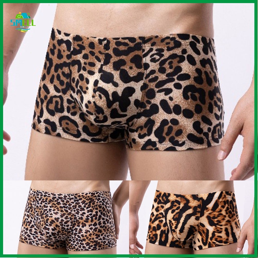SMELLSHI Sexy Mens Leopard PrintUnderpantsUnderwear Shorts