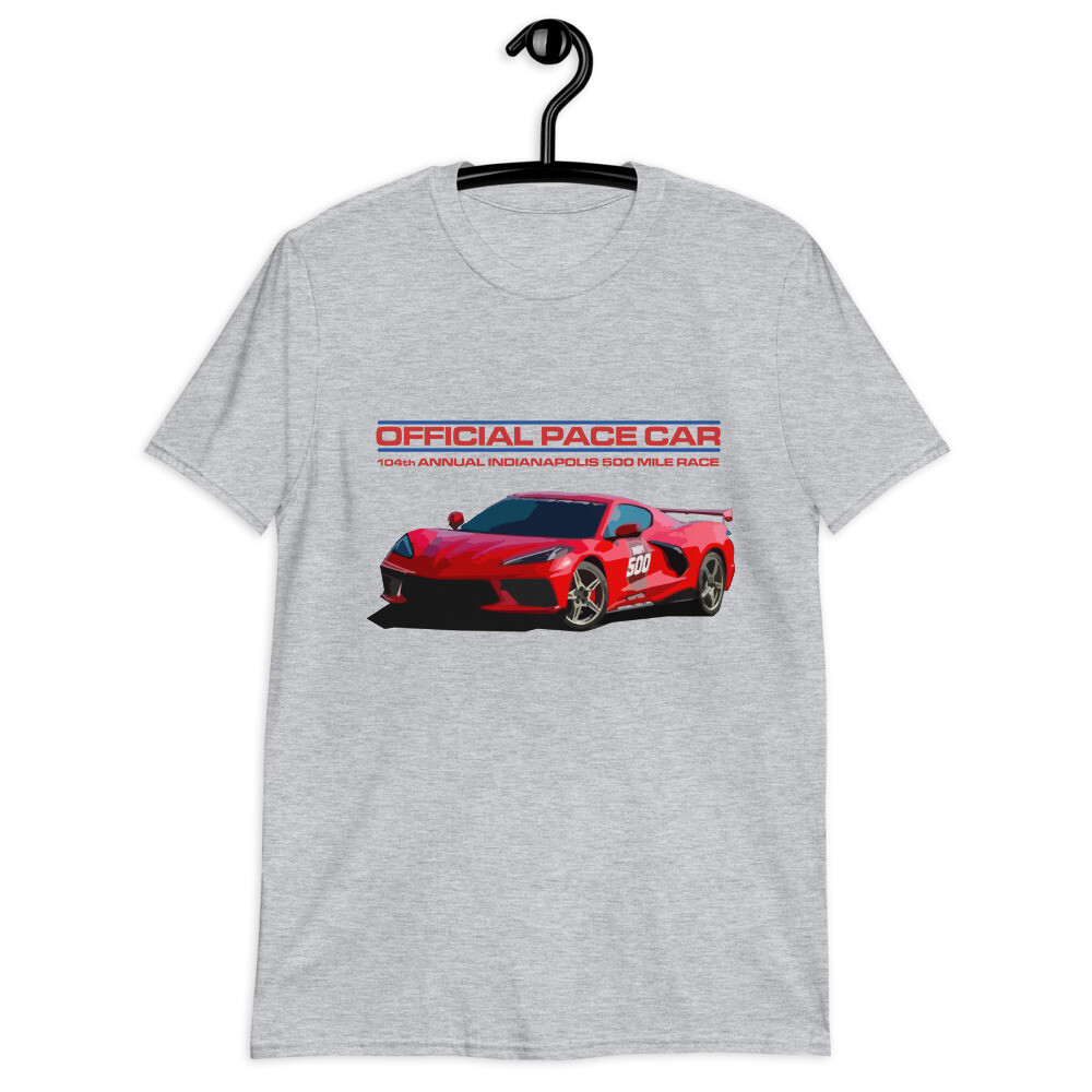 เสื้อยืดแขนสั้น Unisex แบบ 2020 Vette C8 Pace Car Indianapolis 500 Mile Race