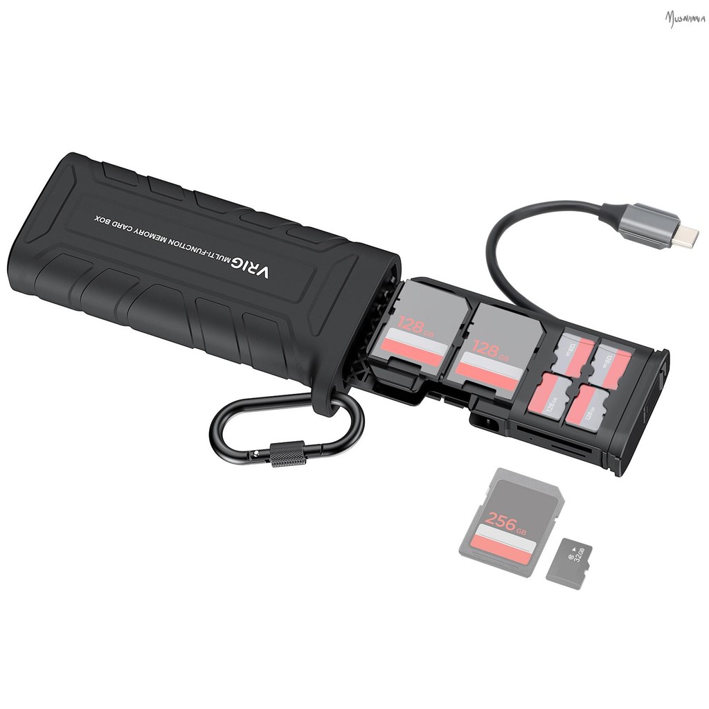VRIG A0142 2-in-1 การ์ดหน่วยความจํากล่องเก็บ 312MB/s เครื่องอ่านการ์ด SD/TF ความเร็วสูงกระเป๋าถือกันน้ํากันกระแทกพร้อมปลั๊ก Type-C Carabiner Nmus เครื่องอ่านการ์ด