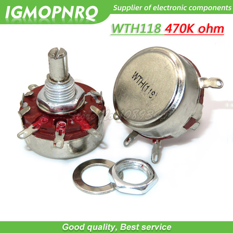 ใหม่ 5PCS WTH118 2W 1A Potentiometer 470K โอห์ม WTH118 2W รอบเพลาคาร์บอนโรตารี Taper Potentiometer W