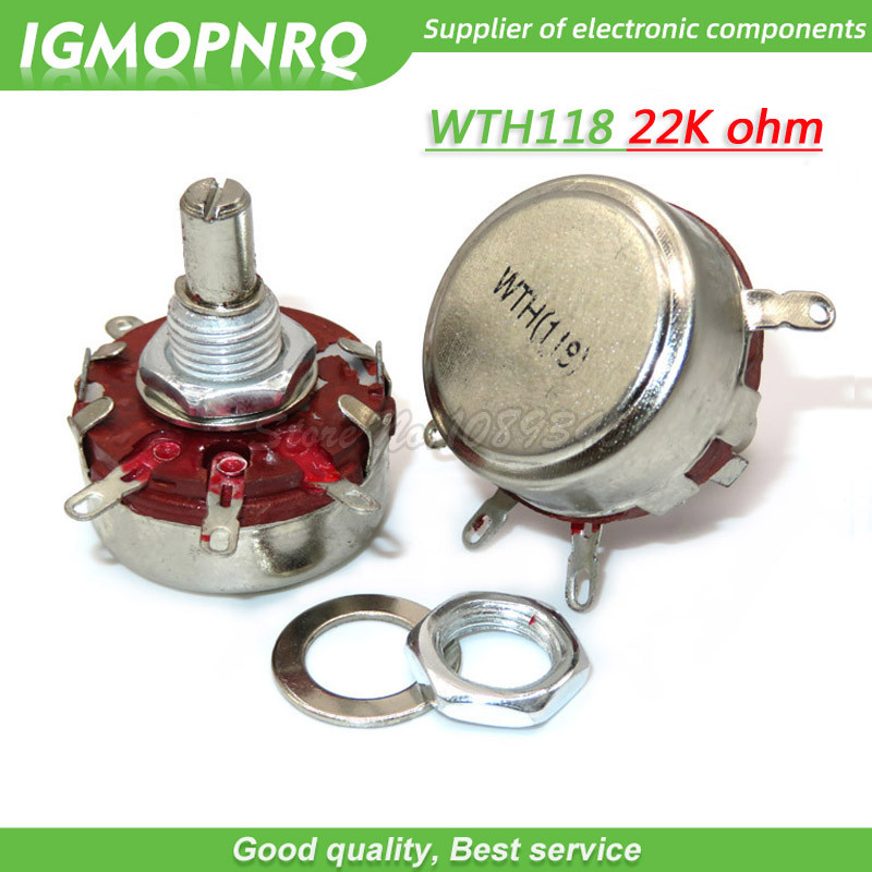 ใหม่ 5PCS WTH118 2W 1A Potentiometer 22K โอห์ม WTH118 2W รอบเพลาคาร์บอนโรตารี Taper Potentiometer WT