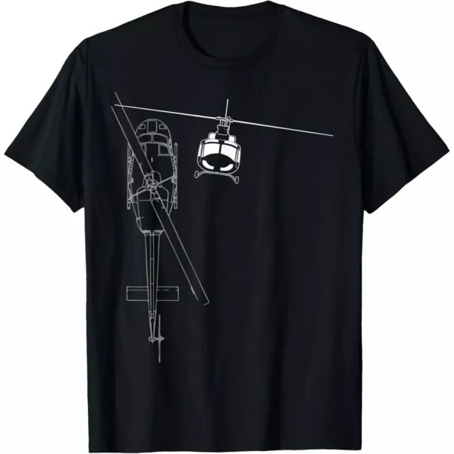 Uh-1 Huey Helicopter Line Art Tee เสื้อยืดผ้าฝ้าย 100% เหมาะสำหรับชาย