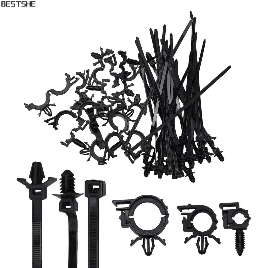 <bestshe> 45 ชิ้น Push Mount Cable สําหรับ Zip Tie พร้อมคลิปหนีบลวดรถยนต์, สําหรับ Universa