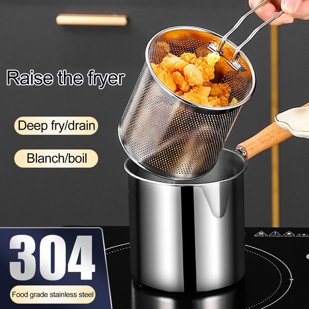 ALY-Stainless Steel Deep Fryer Pot พร้อมฝาปิดตะกร้า Deep Oil Fryer Pan Multi-Purpose Mini Fryer กระท