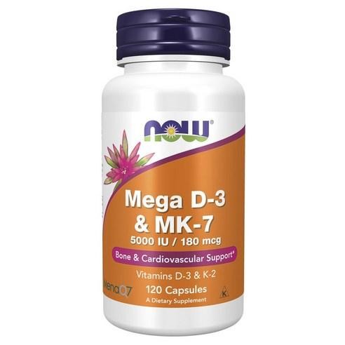NOW Foods Mega D-3 5000IU & MK-7 180mcg แคปซูล 120 Count 1