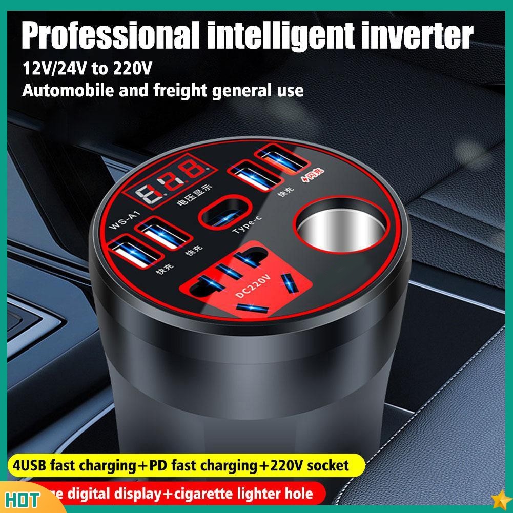 [HOT]Car Power Inverter 12V/24V เป็น DC220V Converter Charger Socket Fast Charger