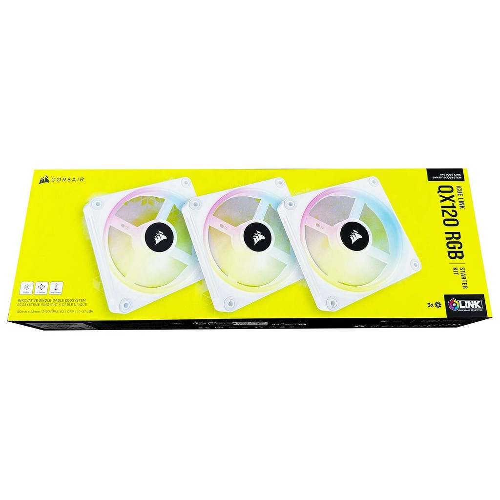 Corsair iCUE LINK QX120 RGB 120mm PWM PC Fans Starter Kit (White, 3 Fans), CO-9051006-WW
