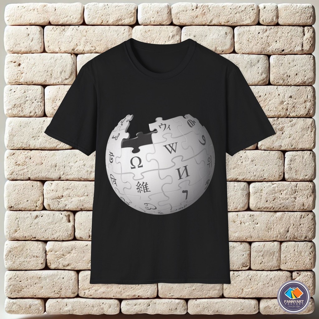 เสื้อยืดผู้ใหญ่ ออกแบบด้วยโลโก้ Wikipedia และภาพ'icon'ของโลก