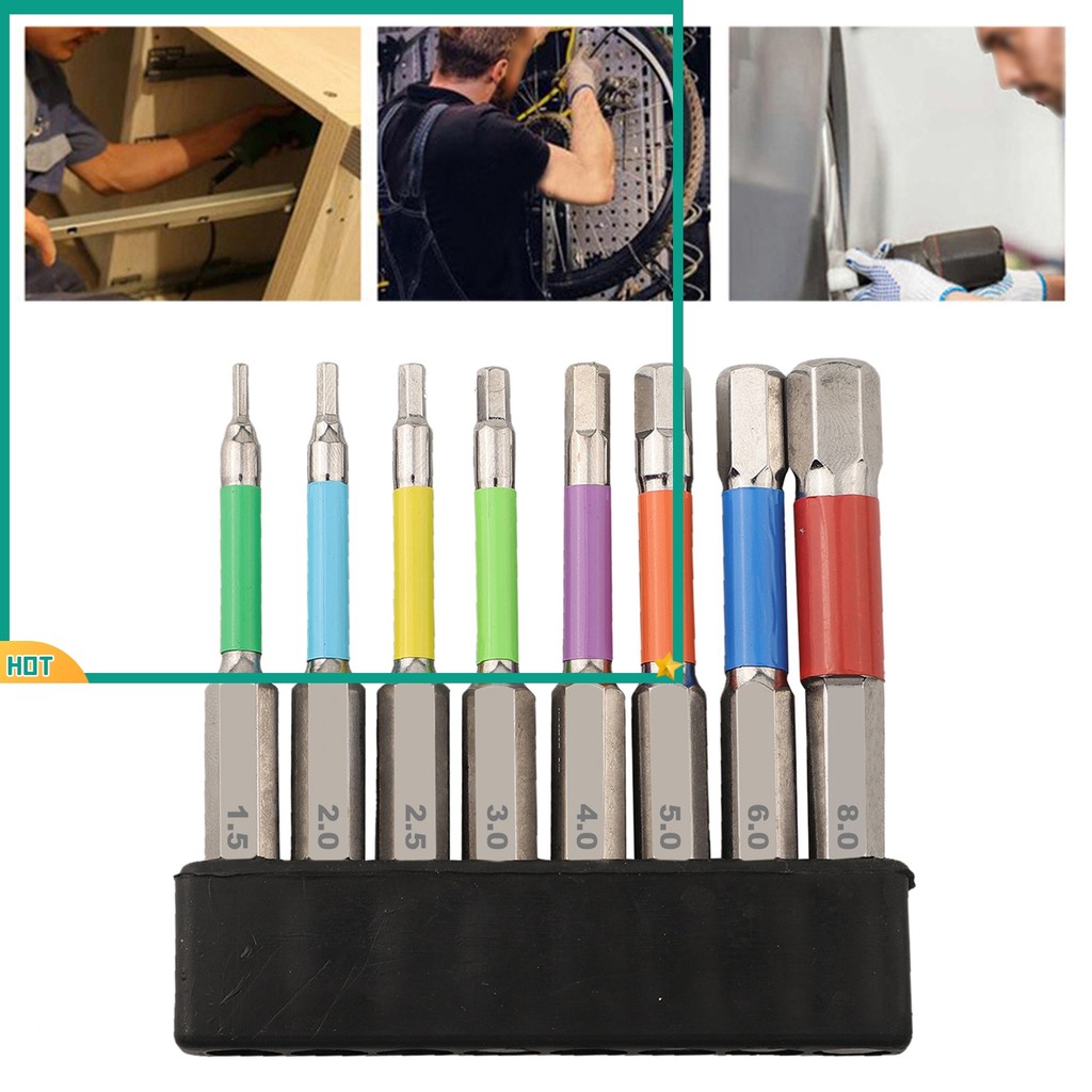 jelly 8PCS 65 มม.สีแม่เหล็กสําหรับหกเหลี่ยม Hex ไขควง Bits เจาะเครื่องมือ H1.5-H8