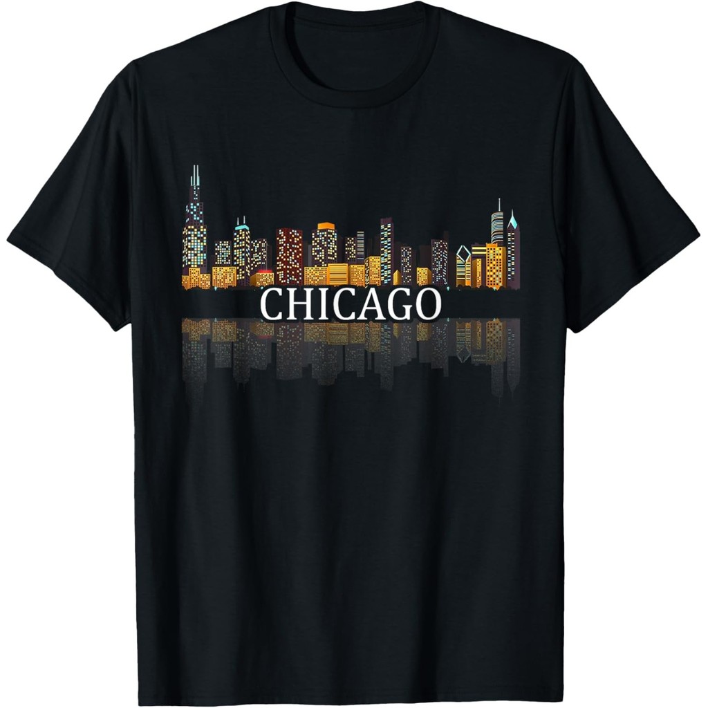 เสื้อยืด Chicago Chicago City Skyline Lights At Night เสื้อยืด