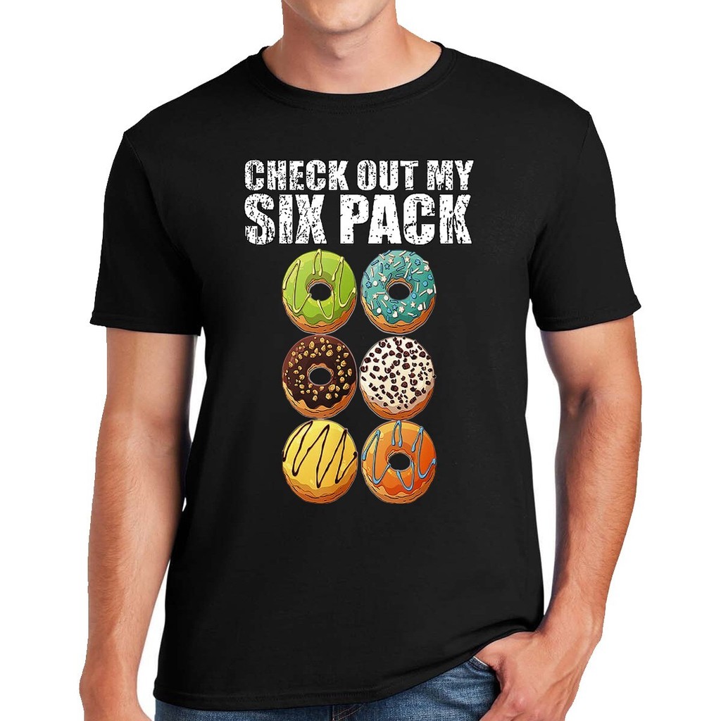 ตลกตรวจสอบ Six Pack เสื้อยืด Gym ของขวัญแปลกใหม่ Donuts Party Tshirt Tee