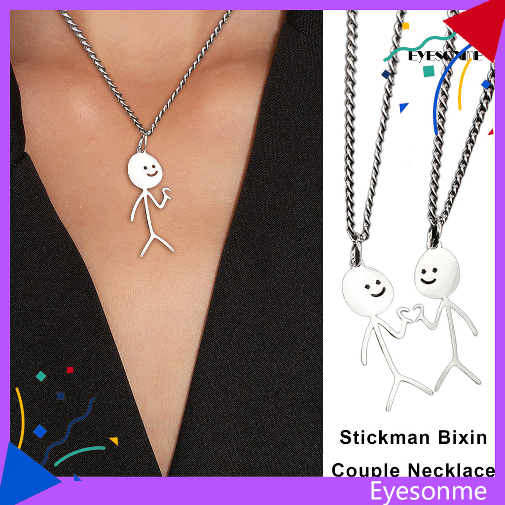 EYES_ 2 ชิ้นคู่จับคู่สร้อยคอ Matchstick ผู้ชาย Love Heart Gesture สแตนเลสสีทึบ Hollow Out Chain Elec