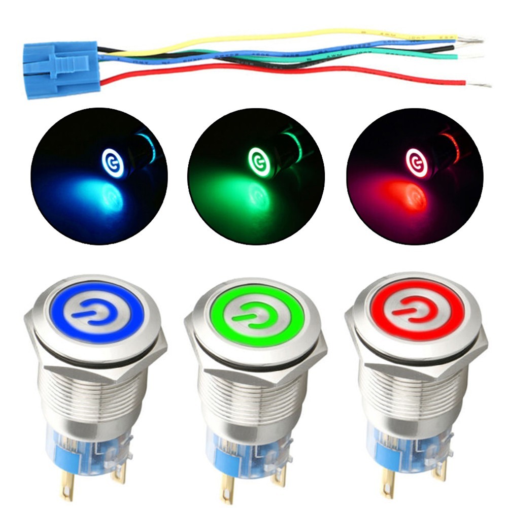 [SWHOME] 19 มม.12V LED Power Symbol ON-OFF รถ Push Button Switch Latch โลหะกันน้ํา [AUG]