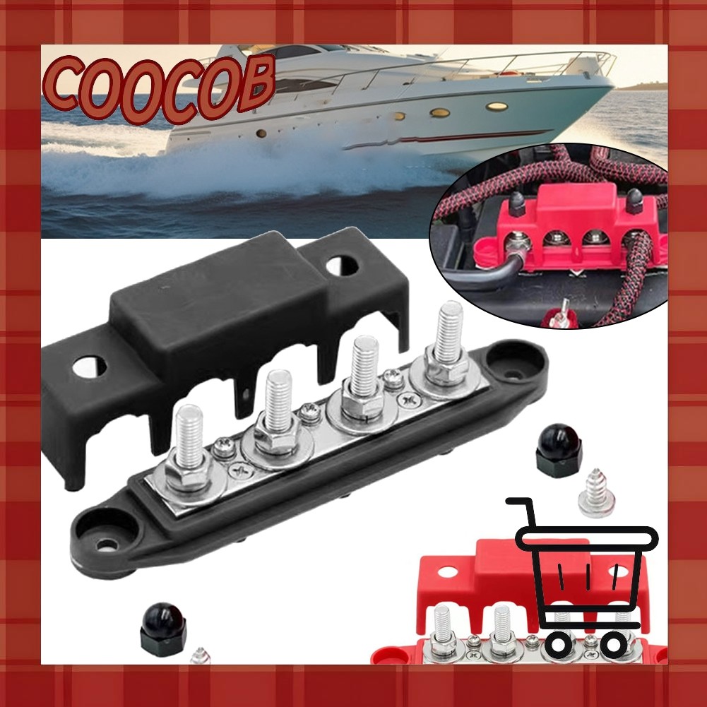 โคโคบ. 12V 250A 4 โพสต์ Busbar Bus Bar Power Distribution Block W/ฝาครอบ 5/16"