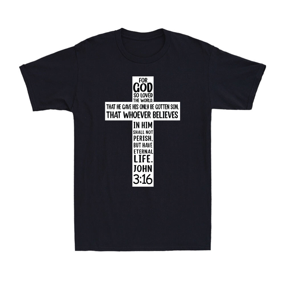 John 3:16 Bible Verse Cross เสื้อยืดคริสเตียนพระเยซู Gospel Vintage เสื้อยืดผู้ชาย