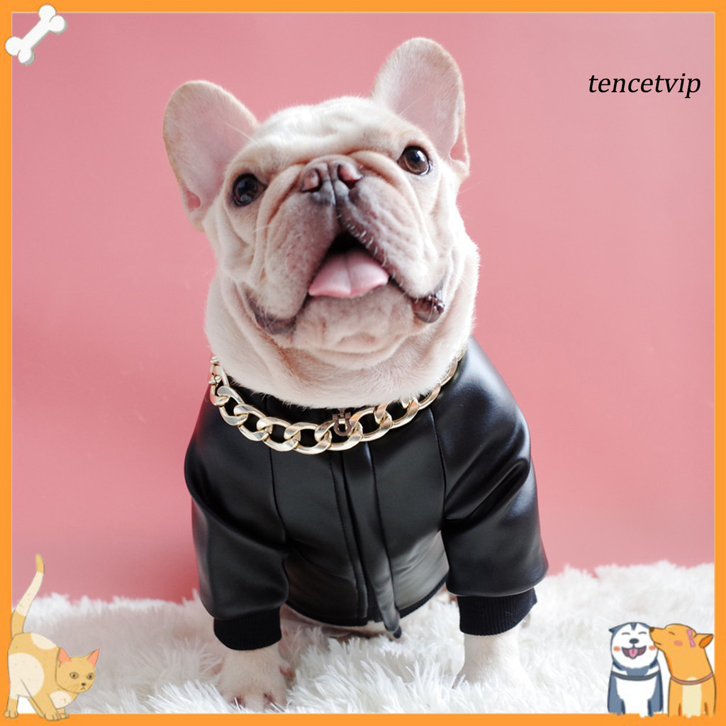 [Vip] Pet Coat Zipper Design Windproof Fashion Dog Faux Leather Jacket Coat for French Bulldog