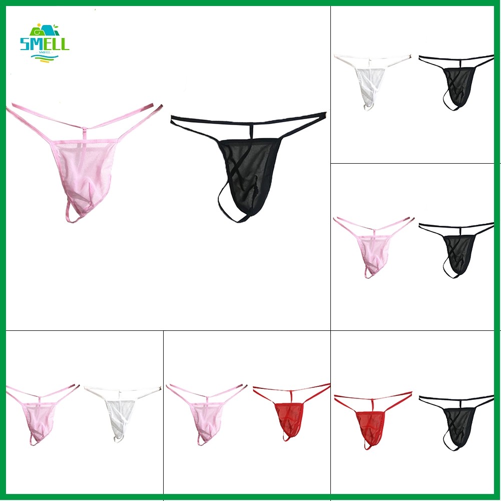 SMELLSHI 2 ชิ้น Men Mesh See-throughUnderwear T-back V-