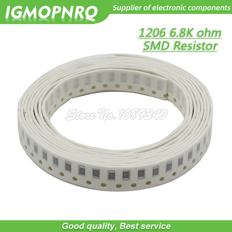 ใหม่ 100PCS 1206 ตัวต้านทาน SMD 1% 6.8K โอห์มตัวต้านทานชิป 0.25W 1/4W 6K8 IGMOPNRQ