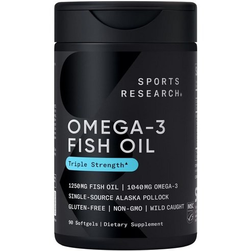 การวิจัยกีฬา Omega-3 Fish Oil Triple Strength – 1040mg, 90 Softgels จาก Wild Alaska Pollock, Brain &