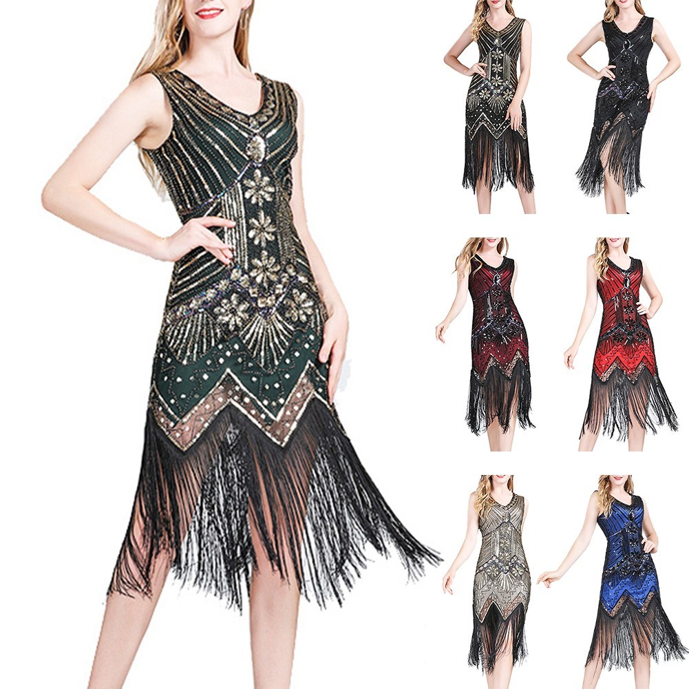 Retro Vintage Flapper Dress with Sequins and Tassels for Women - Perfect for 1920s Parties