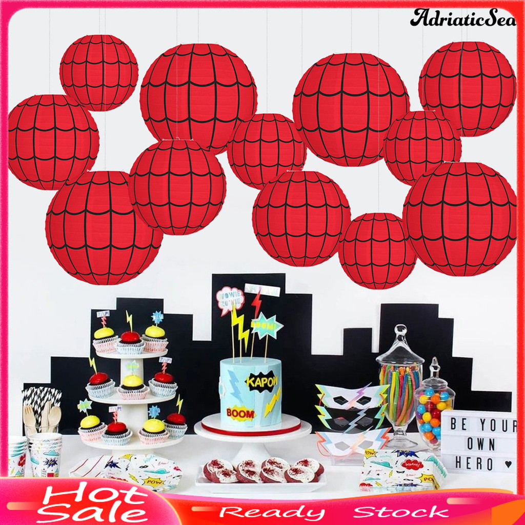 [COD]✧Spider Web กระดาษโคมไฟแขวน Red Spider Web รอบโคมไฟตกแต่งสําหรับ Halloween Home Party Decor