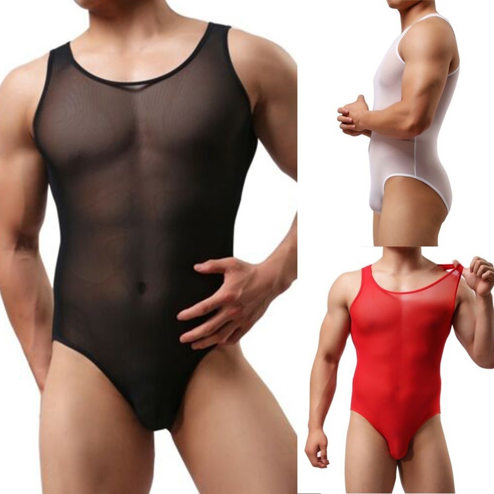 SMELLSHI Men Leotard Bodysuit Sheer Jockstrap BulgeUnderwear