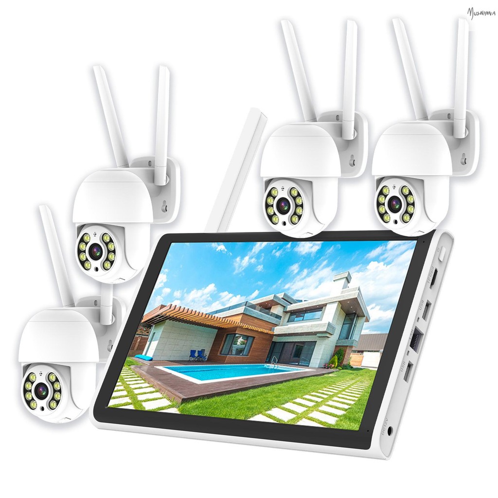 ระบบกล้องรักษาความปลอดภัยไร้สาย 2K พร้อมจอภาพ 10.1 นิ้ว NVR + 4 ชิ้นกล้องรักษาความปลอดภัยติดผนังสี N