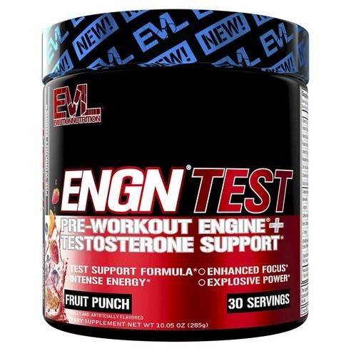 EVLUTION NUTRITION ENGN Test Pre-Workout + Testosterone Support, Fruit Punch, 285g, 1 Tub
