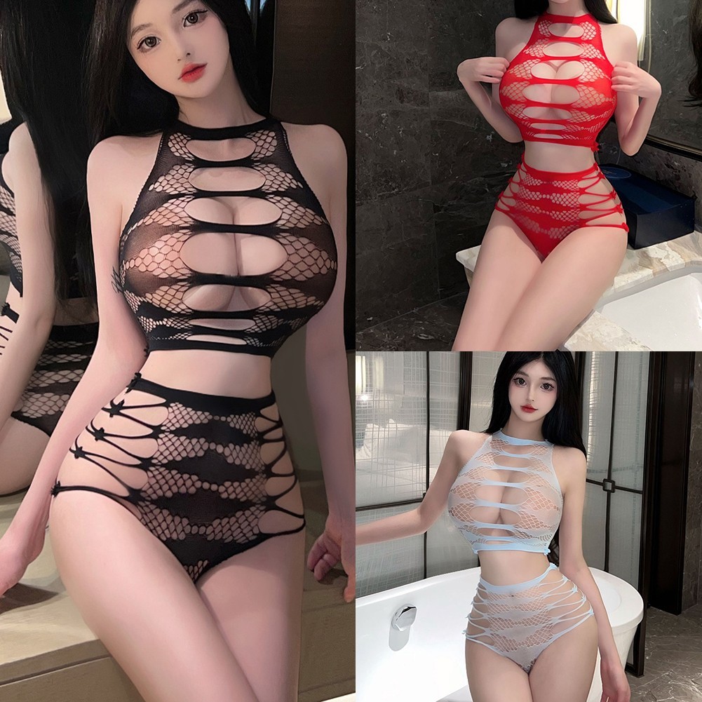 [BEM] ชุดชั้นในเซ็กซี่ผู้หญิงชุดตาข่ายโปร่งใสสะโพกปิดชุดคอสเพลย์กลวงออก