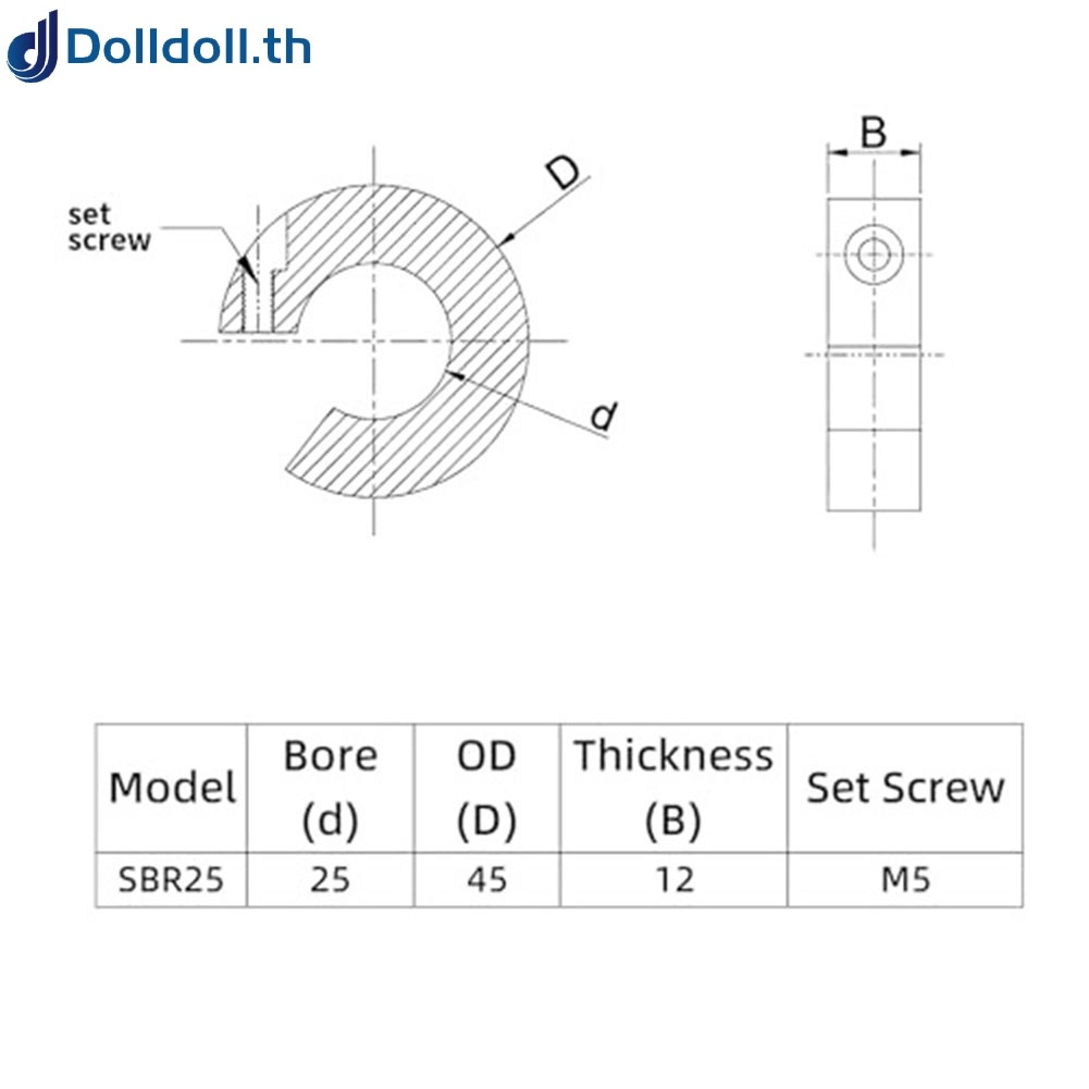 [Dolldoll] ชุดปลอกคอเพลา 4 ชิ้นสําหรับรางเชิงเส้น SBR25 เปิดแหวนยึดจํากัด