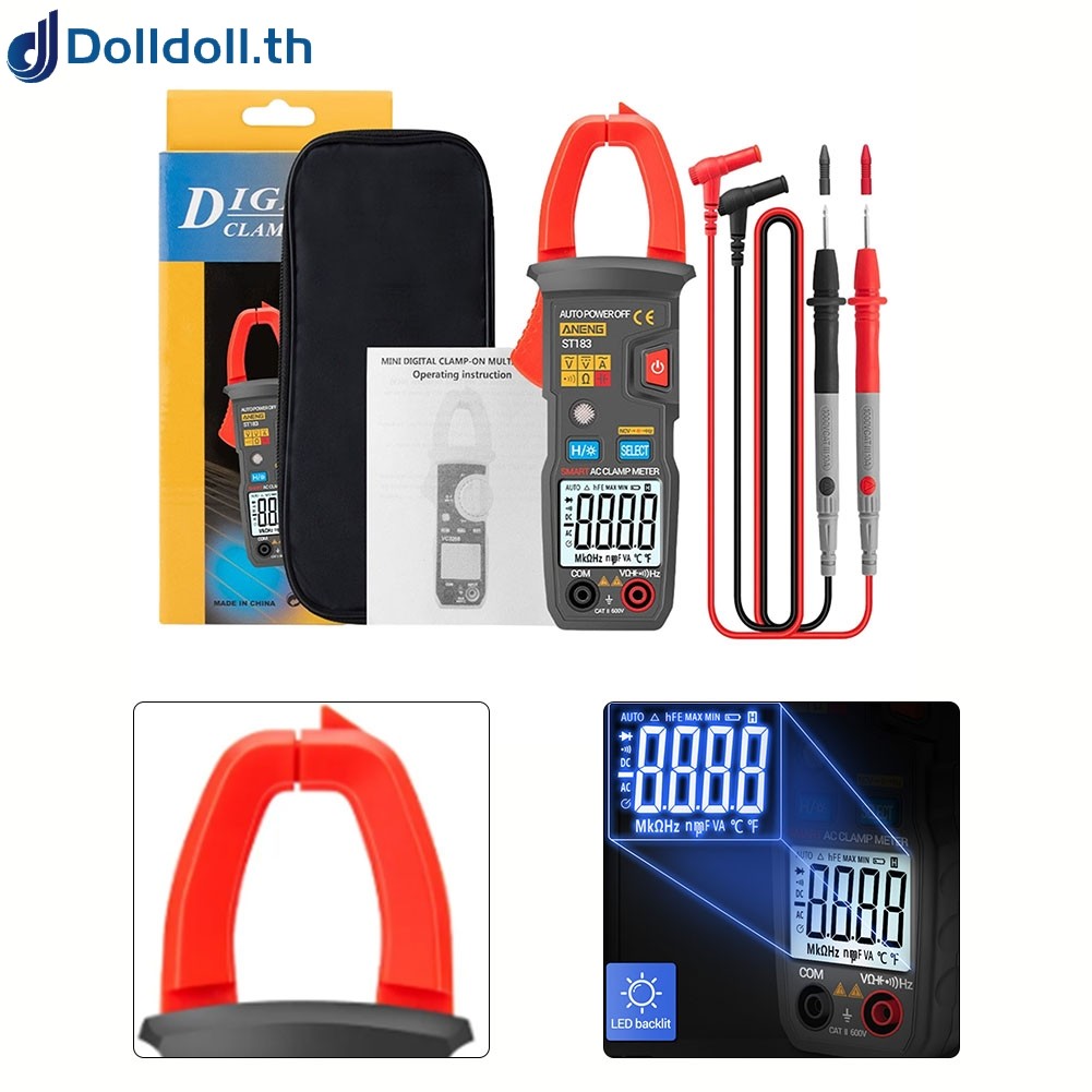 <DOLLDOLL> ST183 Digital Clamp Multimeter 600A AC/DC Clamp Ammeter with Backlight 6000Mount