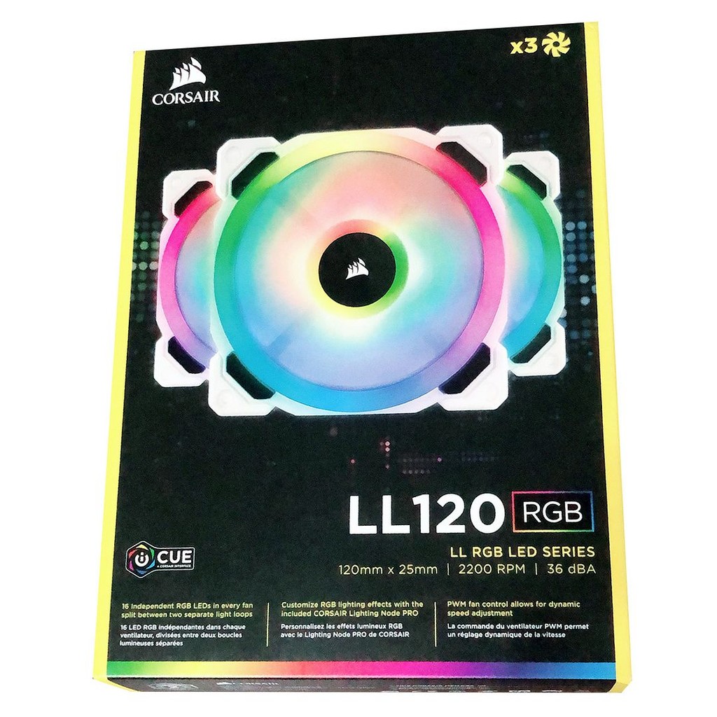 Corsair LL120 RGB 120mm Dual Light Loop LED PWM Fan (White, Triple Pack with Lighting Node PRO), CO-