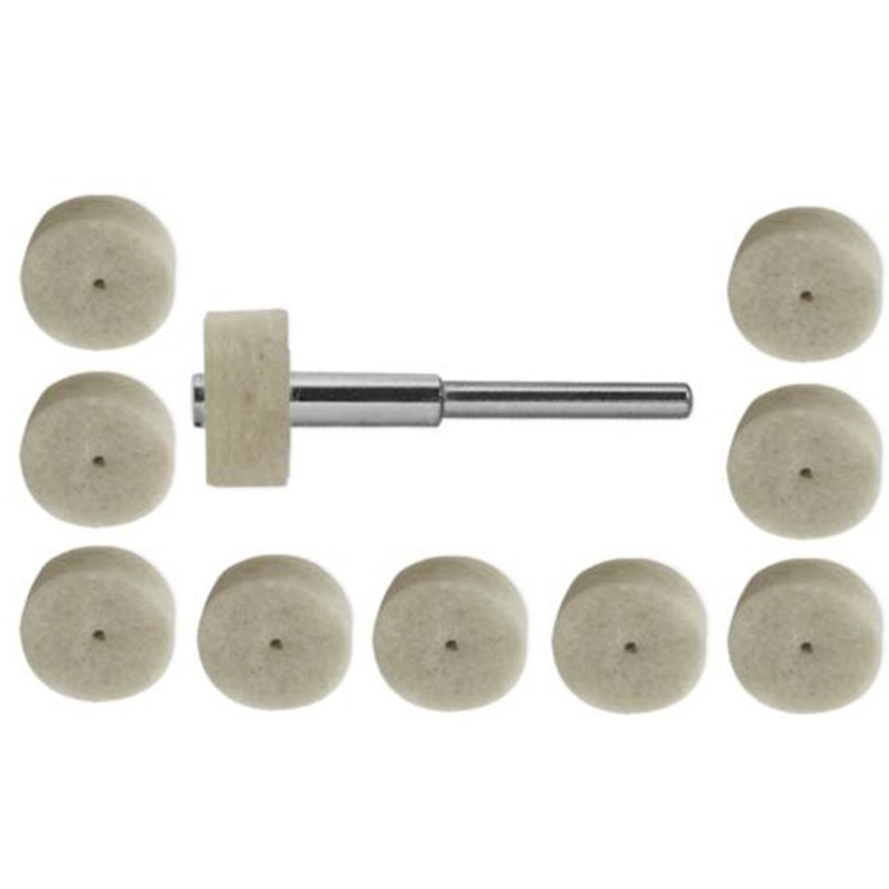 LALA10pc Felt Buffing Polishing Wheels 1/2" w/ Mandrel Wool เหมาะกับเครื่องมือโรตารี่รายละเอียด