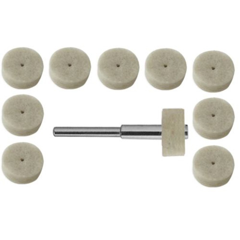 THA10pc Felt Buffing Polishing Wheels 1/2" w/ Mandrel Wool เหมาะกับเครื่องมือโรตารี่รายละเอียด
