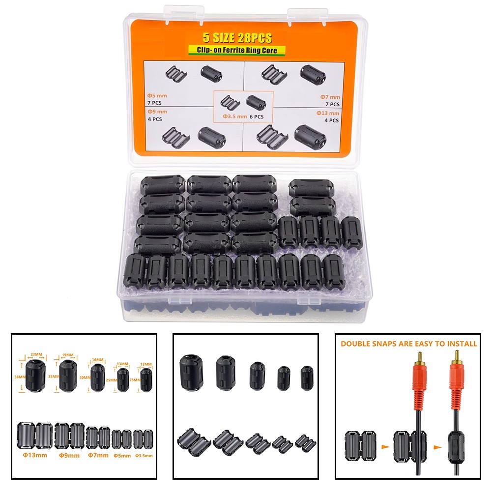 <FAIRLAND-TH> 28 ชิ้น Ferrite Cores Ferrite Filter Ferrite Toroidal Core ชุดคลิปสายเคเบิล
