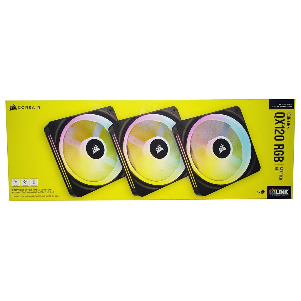 Corsair iCUE LINK QX120 RGB 120mm PWM PC Fans Starter Kit (Black, 3 Fans), CO-9051002-WW