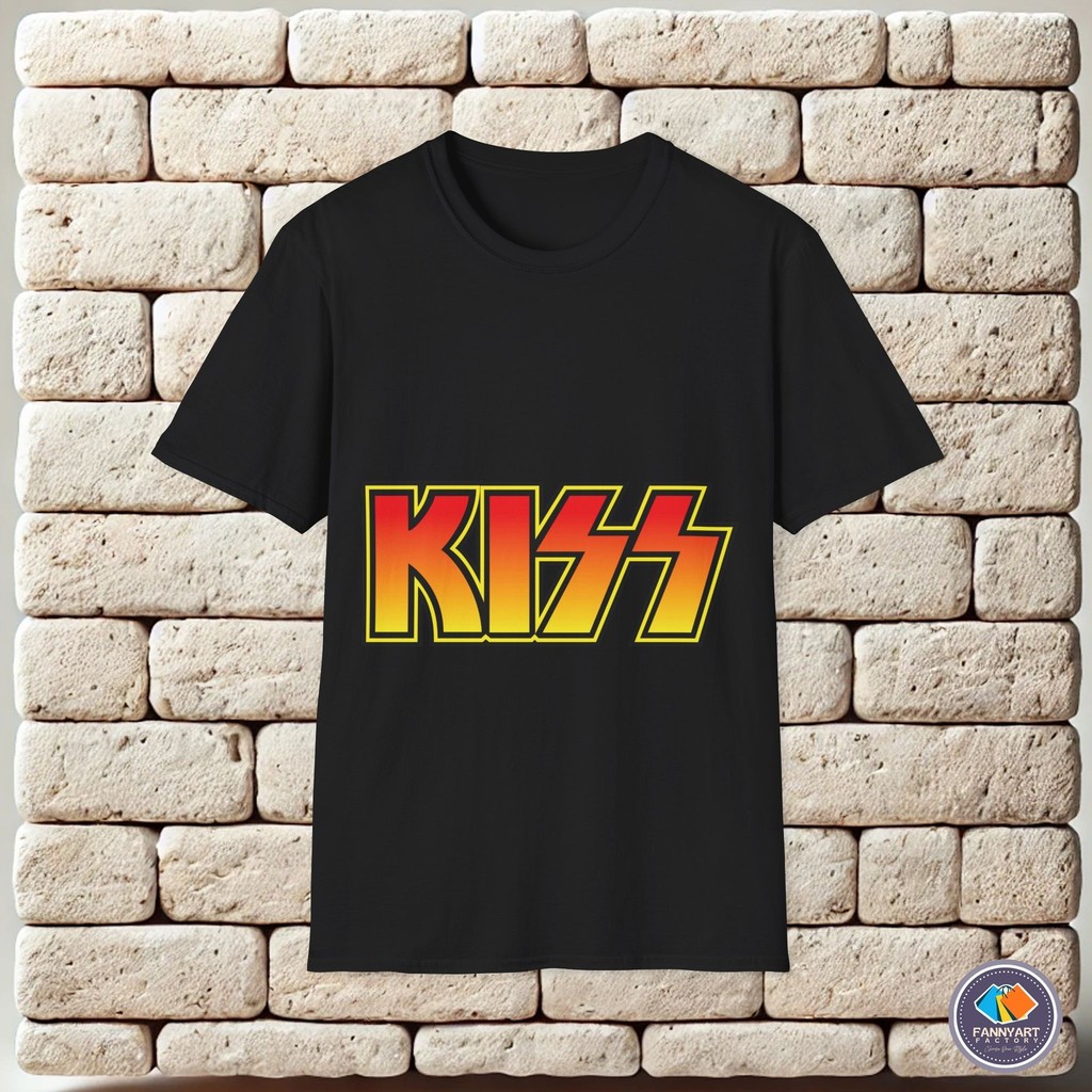 Kiss Logo Rock Band Red And Yellow Tops Casual Streetwear เสื้อยืด Unisex