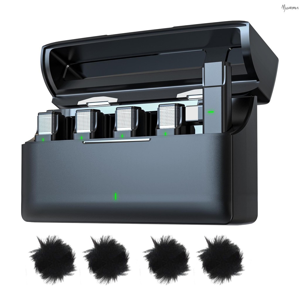 One-Trigger-Four 2.4G ระบบไมโครโฟนไร้สาย Clip-onDirectional Mini Lapel Mic การจับคู่อัตโนมัติอัจฉริย